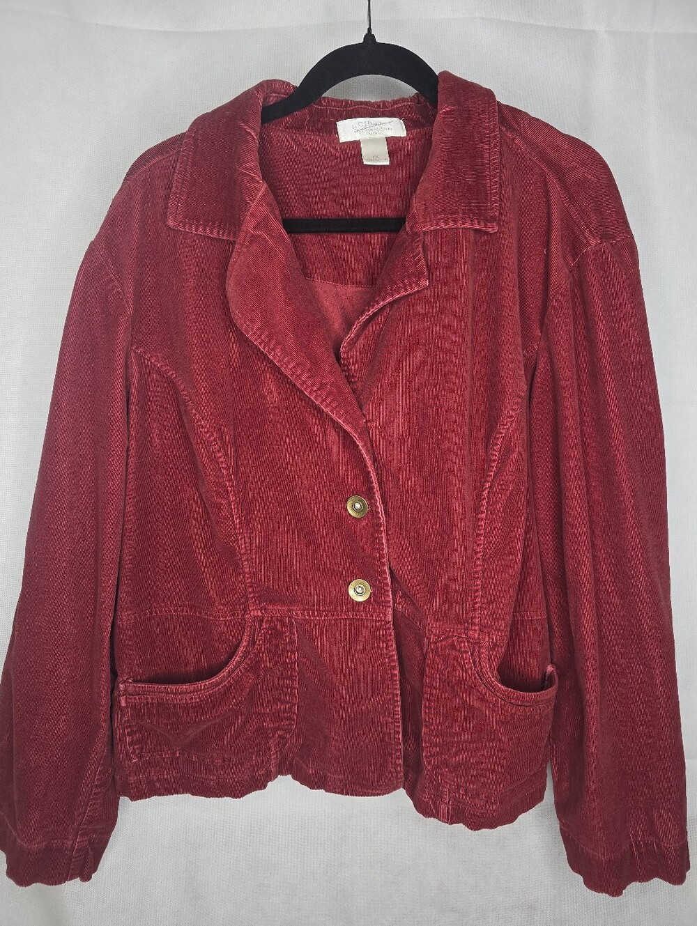 CJ Banks Corduroy Jacket Red Stretch Cotton Button Front Blazer Utility Chore 1X